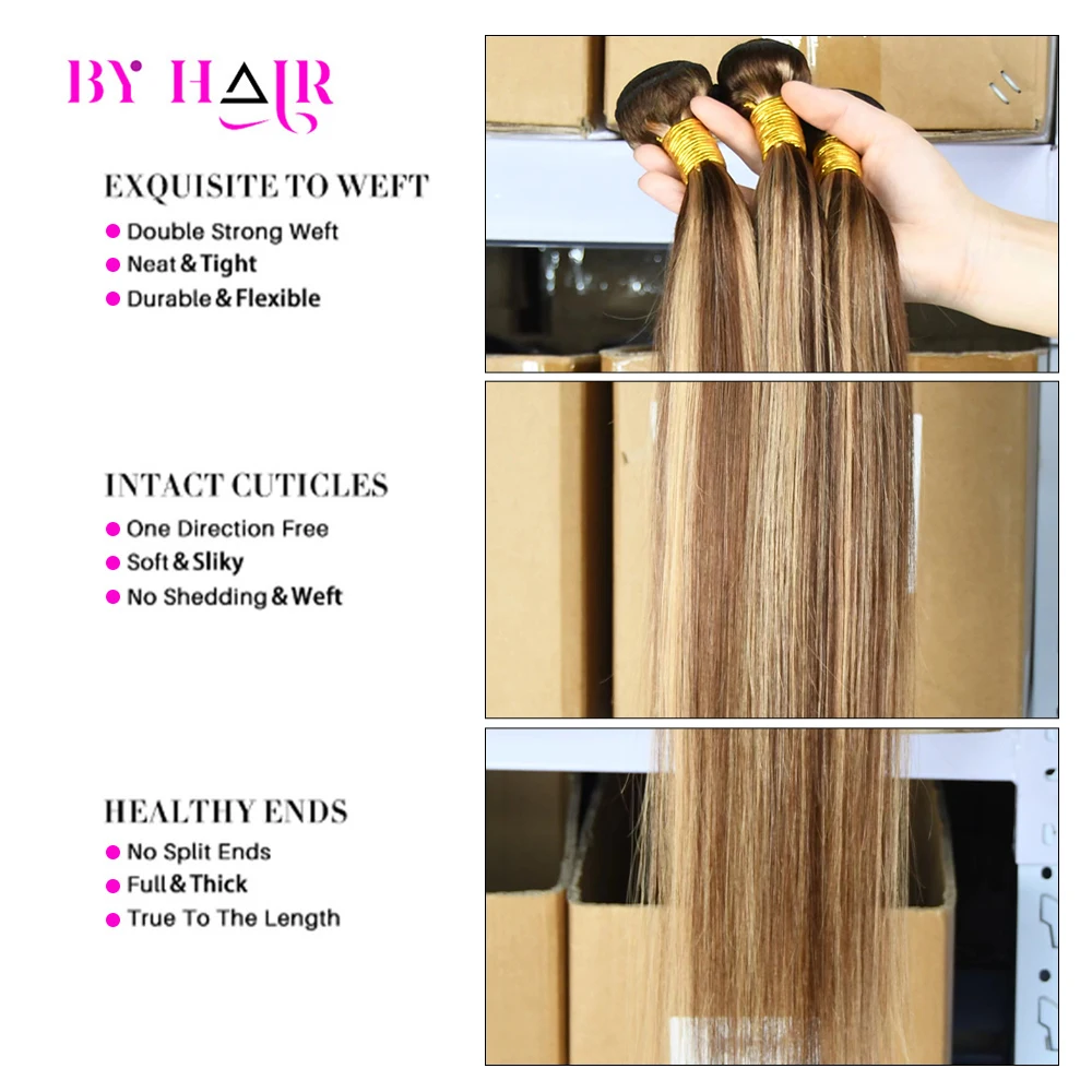 Highlight Straight Bundles Human Hair For Women Brown Blonde Hair Bundles Deal Colored Human Hair Weave Bundles Extensions P4/27