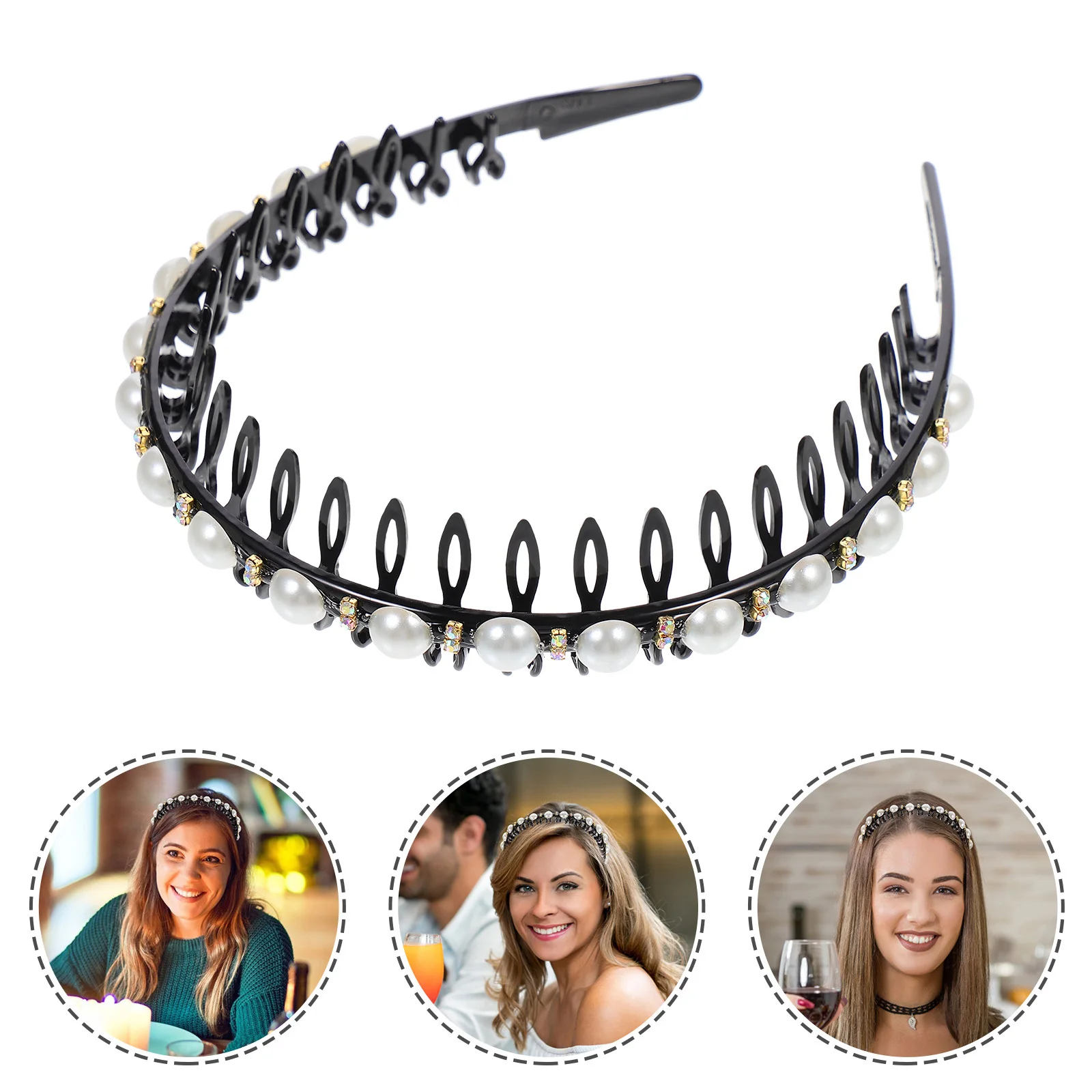 

Artificial Pearl Hair Comb Headband Plastic Teeth Hairband Elegant Lightweight Durable Party Wedding Hair Hoop Accessory