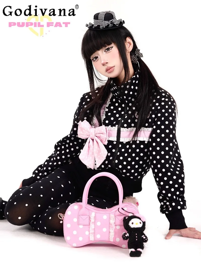 

Y2k Japanese Original Lolita Sweetheart Girl Polka Dot Handbag Ancient Feeling Bow Cute Commuter Shoulder Bag