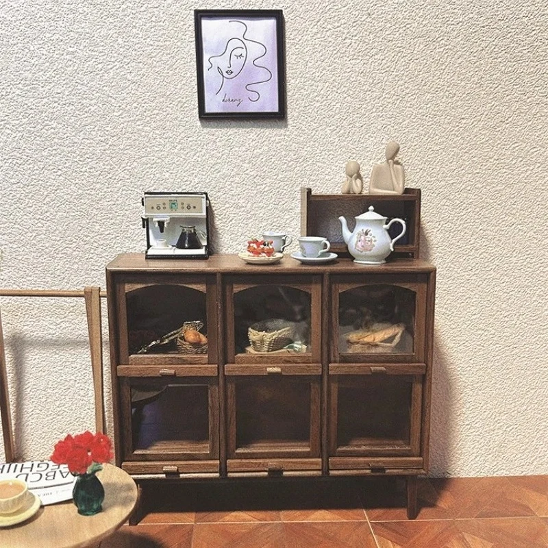ob-1/6 Doll House Model Furniture Accessories Black Walnut Vintage Grid Cabinet Bjd Ob11 Blyth Soldier Lol Dollhouse Miniatures-