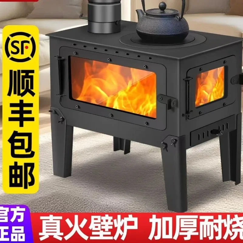 Real fire fireplace firewood firewood fire wood heating stove heating B & B villa living room household indoor rural European
