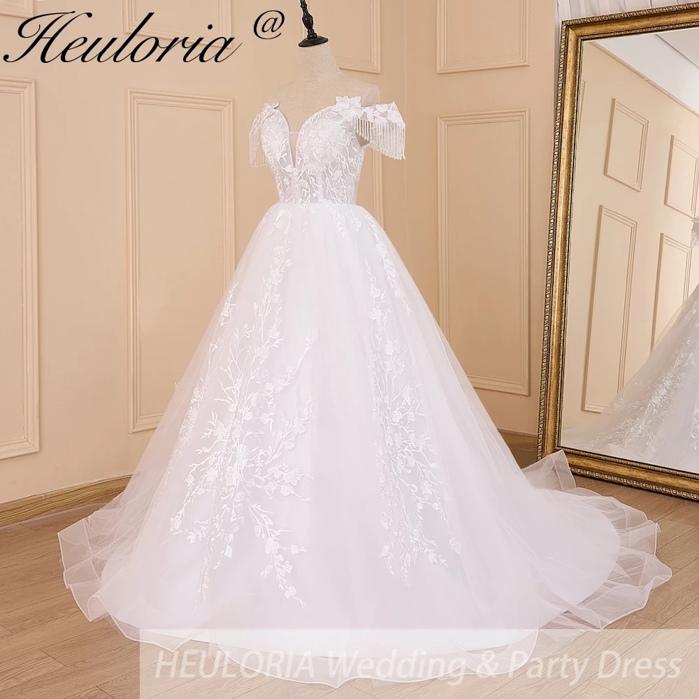 HEULORIA vintage Wedding Dress off shoulder lace applique beading bride dress plus size lace up robe de mariee court train