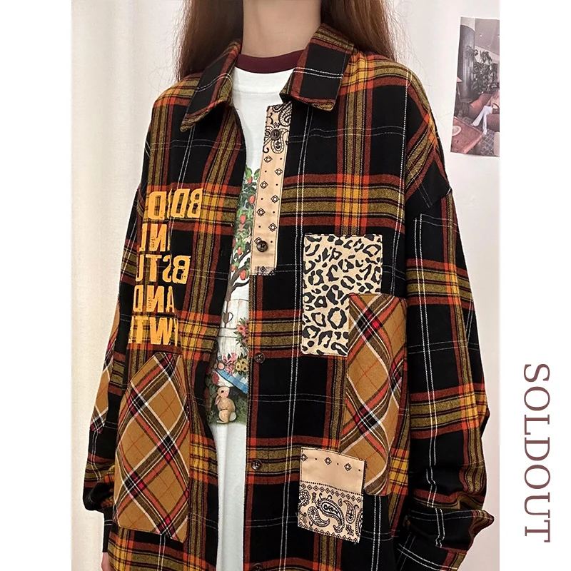 Original American Retro Plaid Long Sleeve Shirt Jacket Women's Spring Autumn Loose Design Sense Top Street Style Loose Fit