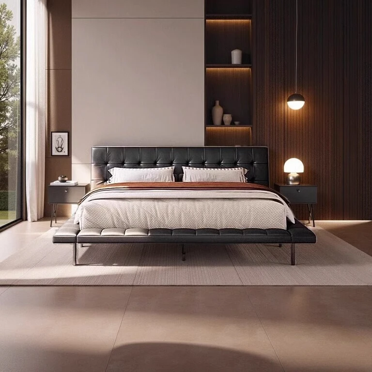 

Italian minimalist leather master bedroom suspended double bed light luxury