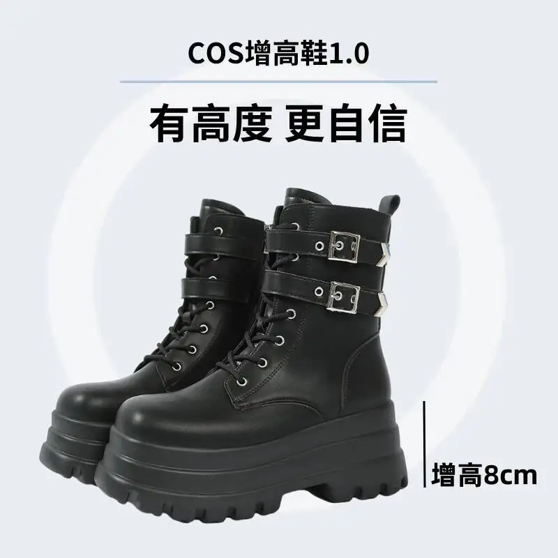 

Black Height-Increasing Shoes Cos 10cm Flat Large Size High Heel Short Boots Summer Comic Con Thick-Soled Shoes