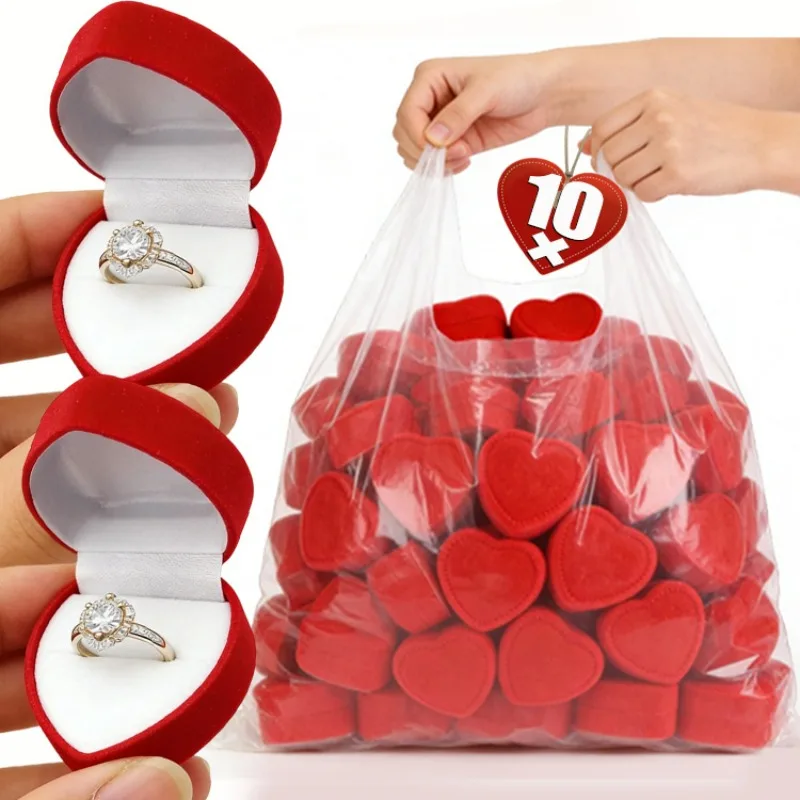 

1/10Pcs Fashion Heart-shaped Jewelry Box Flocking Valentine's Day Jewelry Box Packaging Case Women Men Earring Display Organizer