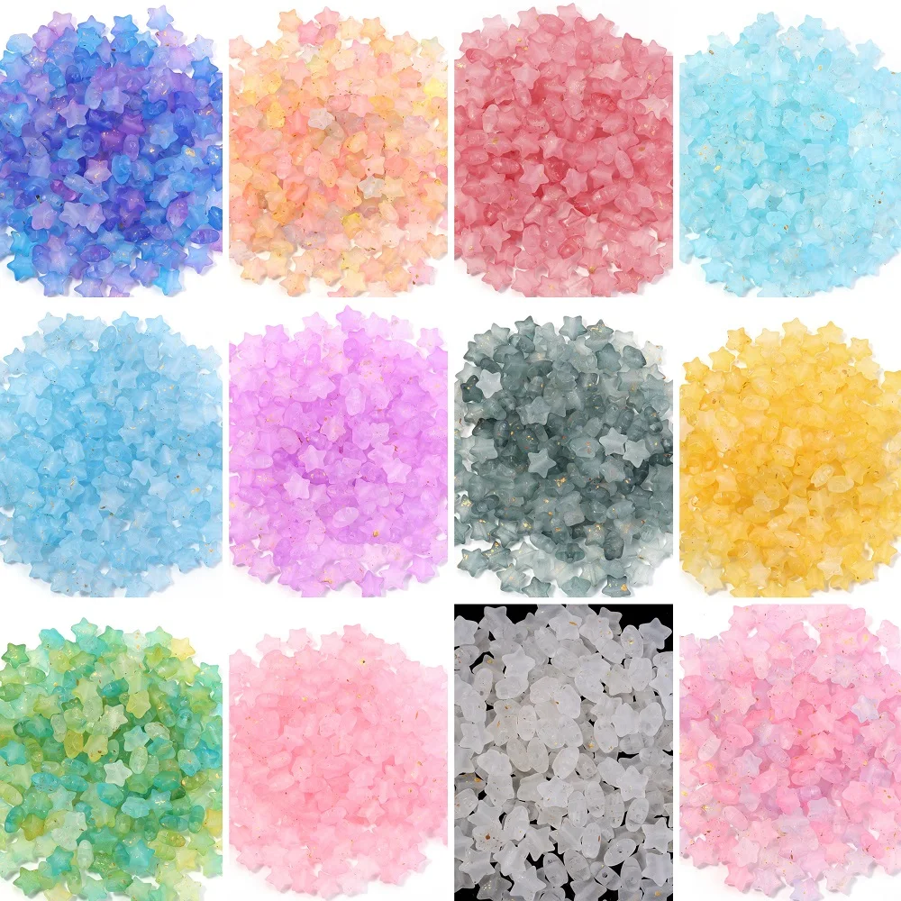 

200pcs Acrylic Star Beads 9x10mm Matte Makaron Color Cute Pentagram Beads for DIY Crafts Material Charm Beaded Ornament Making