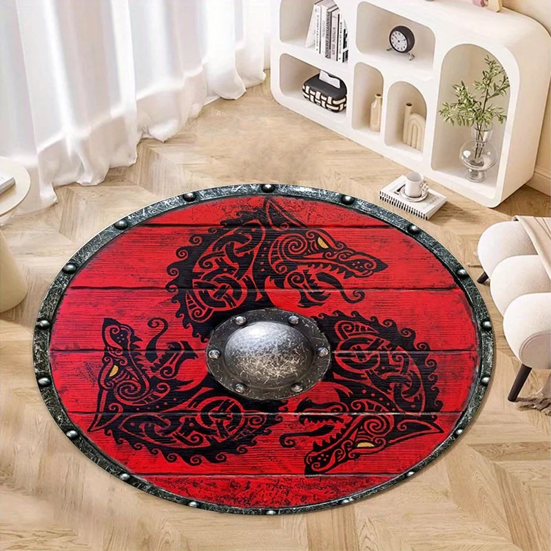 Viking Dragon Pattern Round Area Rug, Non Slip Decorative Floor Mat for Living Room Bedroom Yoga Balcony and Travel Home Decor