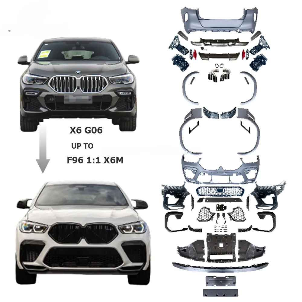 

Комплект кузова для X6 G06, обновленный до F96 1-1 X6M, автомобильные бамперы, наконечники выхлопных газов, автомобильные аксессуары, запчасти для автотюнинга