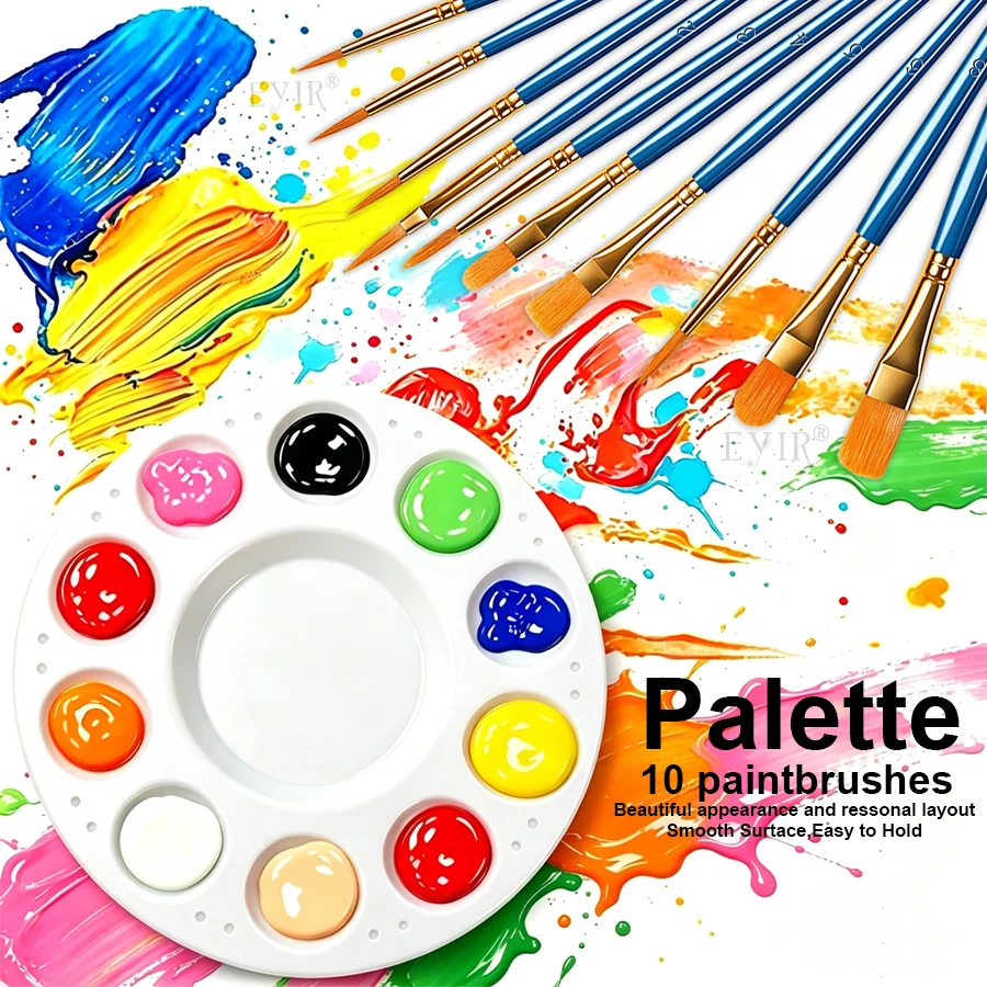 EYIR Paint Brush Set with 10 Detail Brushes and Mixing Palette for Face Body Painting Watercolor Acrylic Art DIY Creative Tool
