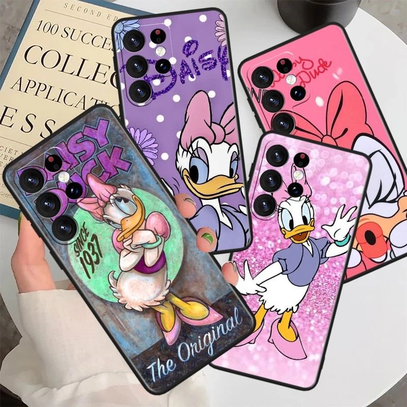 Cute Disney Daisy Duck For Samsung Galaxy S23 S22 S21 S20 FE S10 S10e S9 S8 Ultra Plus Lite Black Soft Cover Phone Case