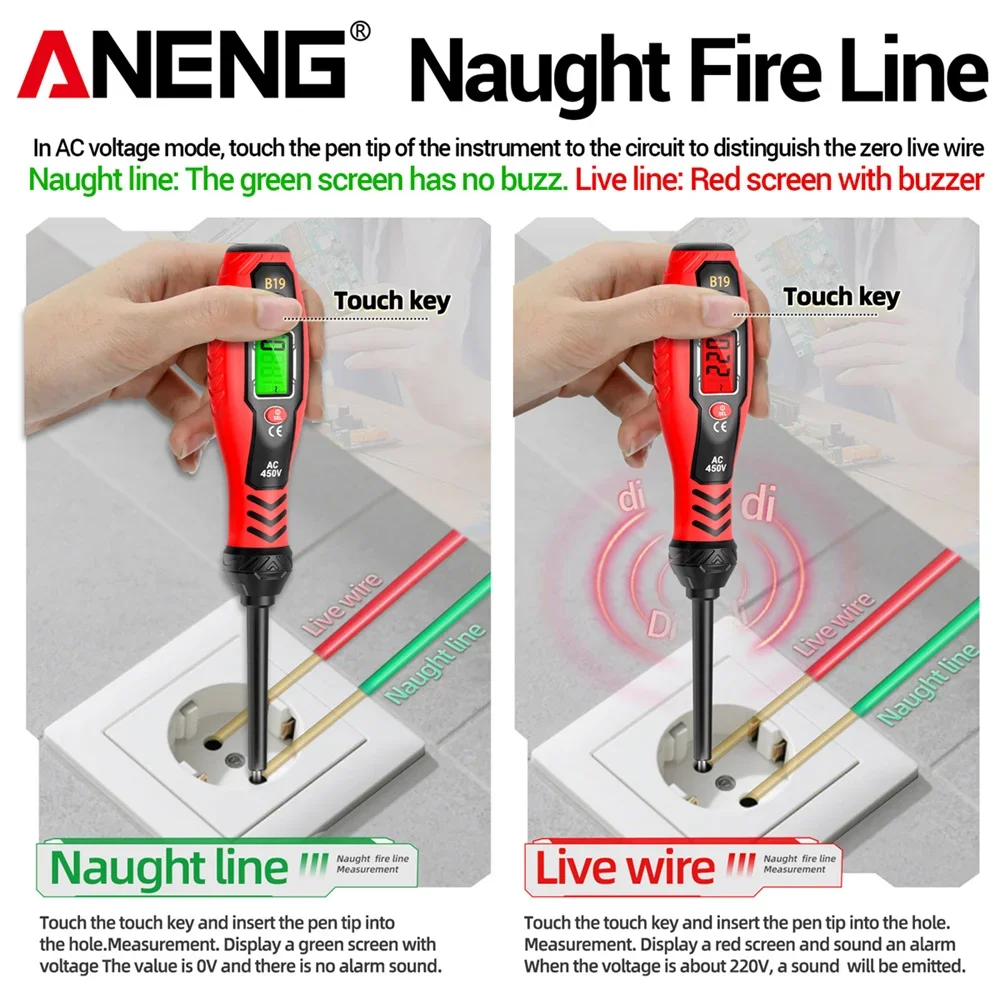 

ANENG B19 Voltmeter Tester Pen NonContact 30-1000V Voltage Detector Tester Meter Buzzer Alarm Diagnostic Breakpoint Finder Tools