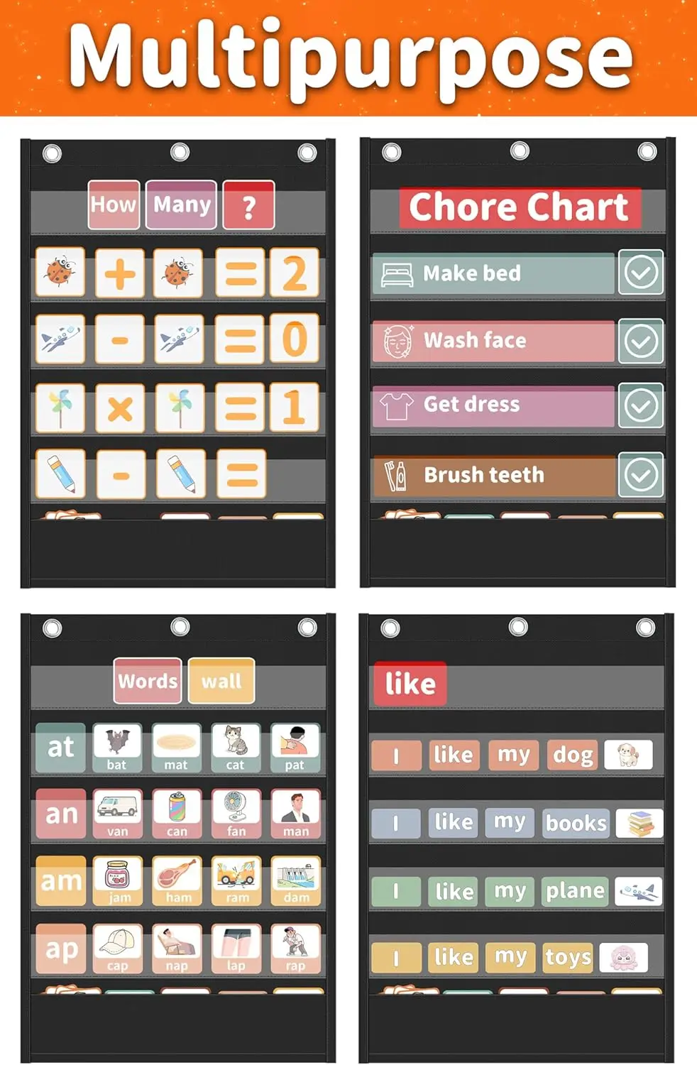 Standard Pocket Chart Clear 5 Pockets Word Chart with 1 Extra Storage Pocket for Classroom Home Office Use Kids Chore Chart