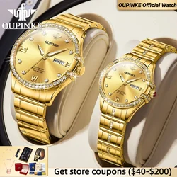 OUPINKE Luxury Brand Couple Watch Men's and Women's High end Elegant Diamond Dating Watch Sapphire Mirror Couple Gift Box Watch