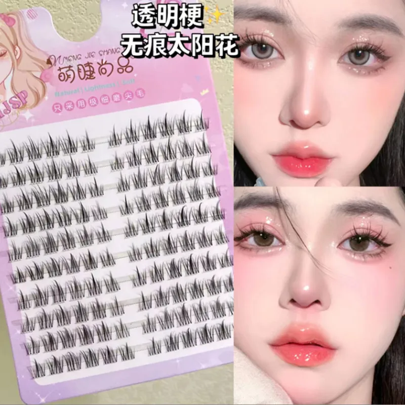 

10 Rows Large Capacity Transparent Stem Sunflower False Eyelashes Reusable Thick Natural Manga Segmented Eyelash Extensions