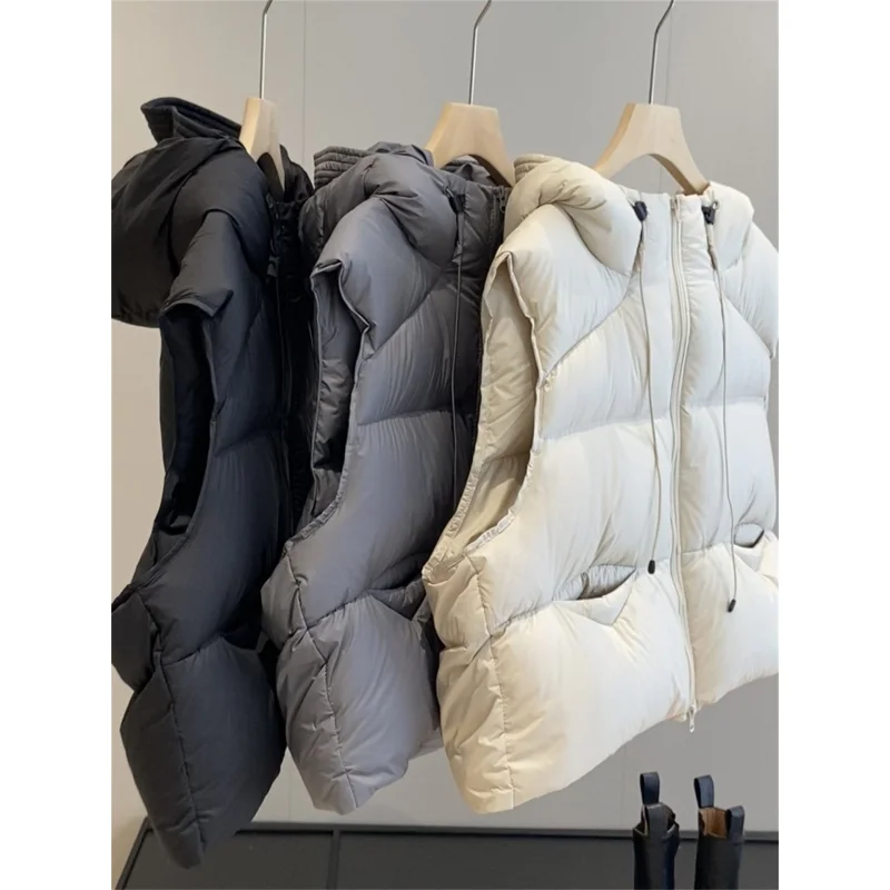 G121801~Kendall Wind！White Goose down Soft Puff Fluffy Hooded down Vest for Women Waistcoat Jacket Women