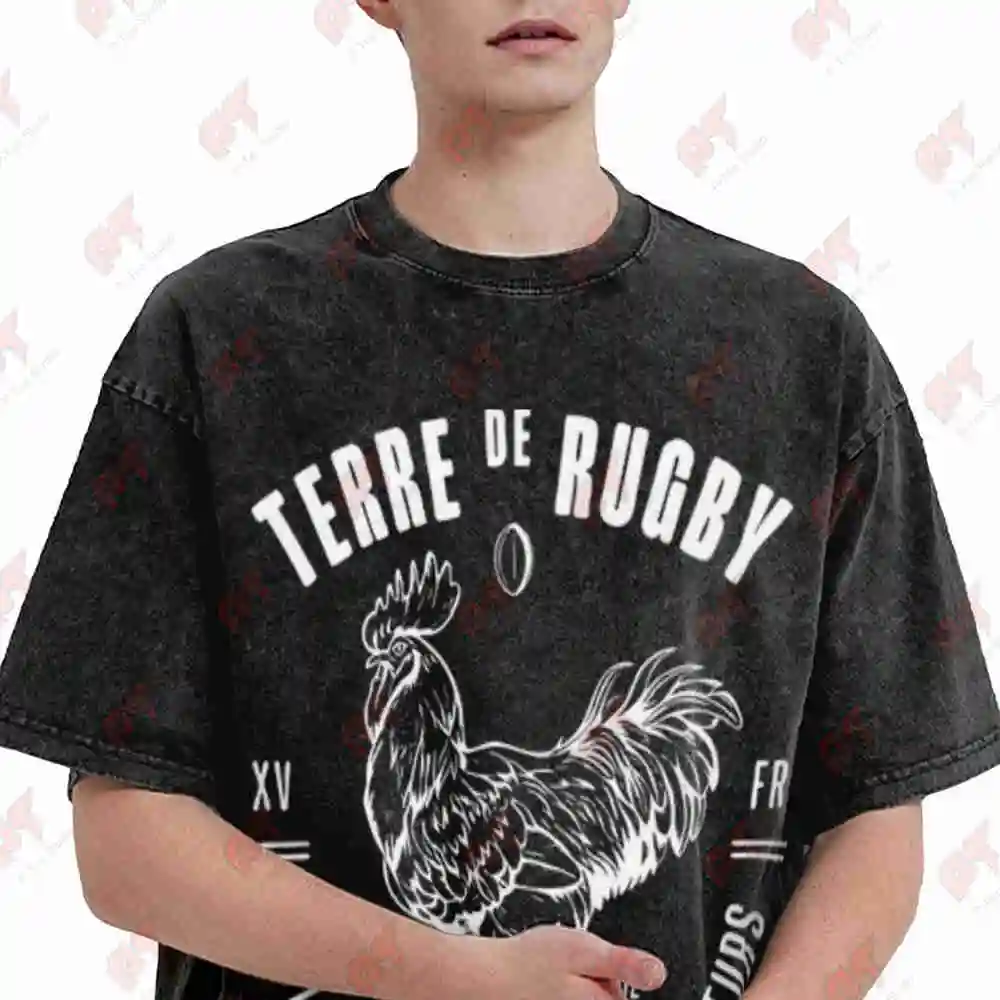 French Rugby Gaillards Rooster Since 1872 Vintage Washed Tee Pure Cotton T-Shirt