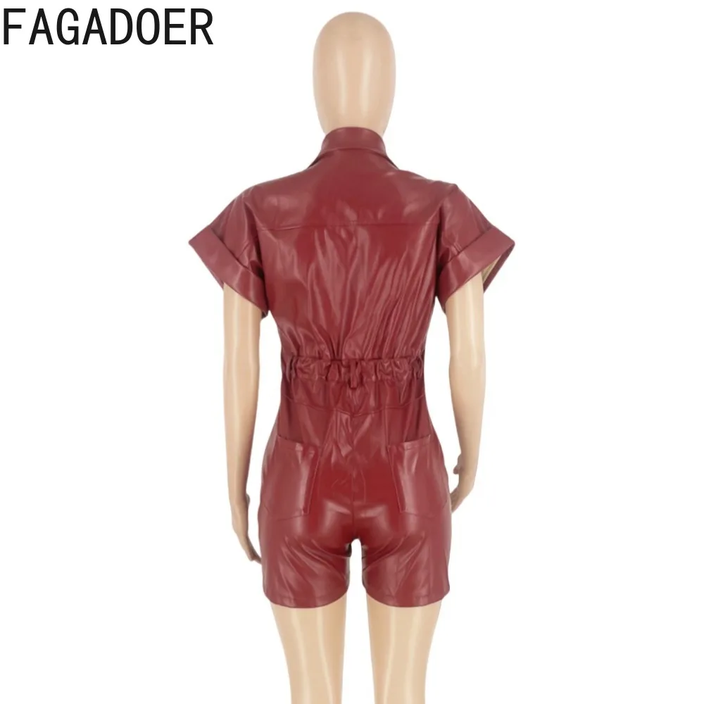 Fagadoer-女性用パンクレザーロンパース,ワンピースジャンプスーツ,y2k衣類,ラペル,ボタン,ポケット,ボディコン,ストリートウェア,休日,トレンディ