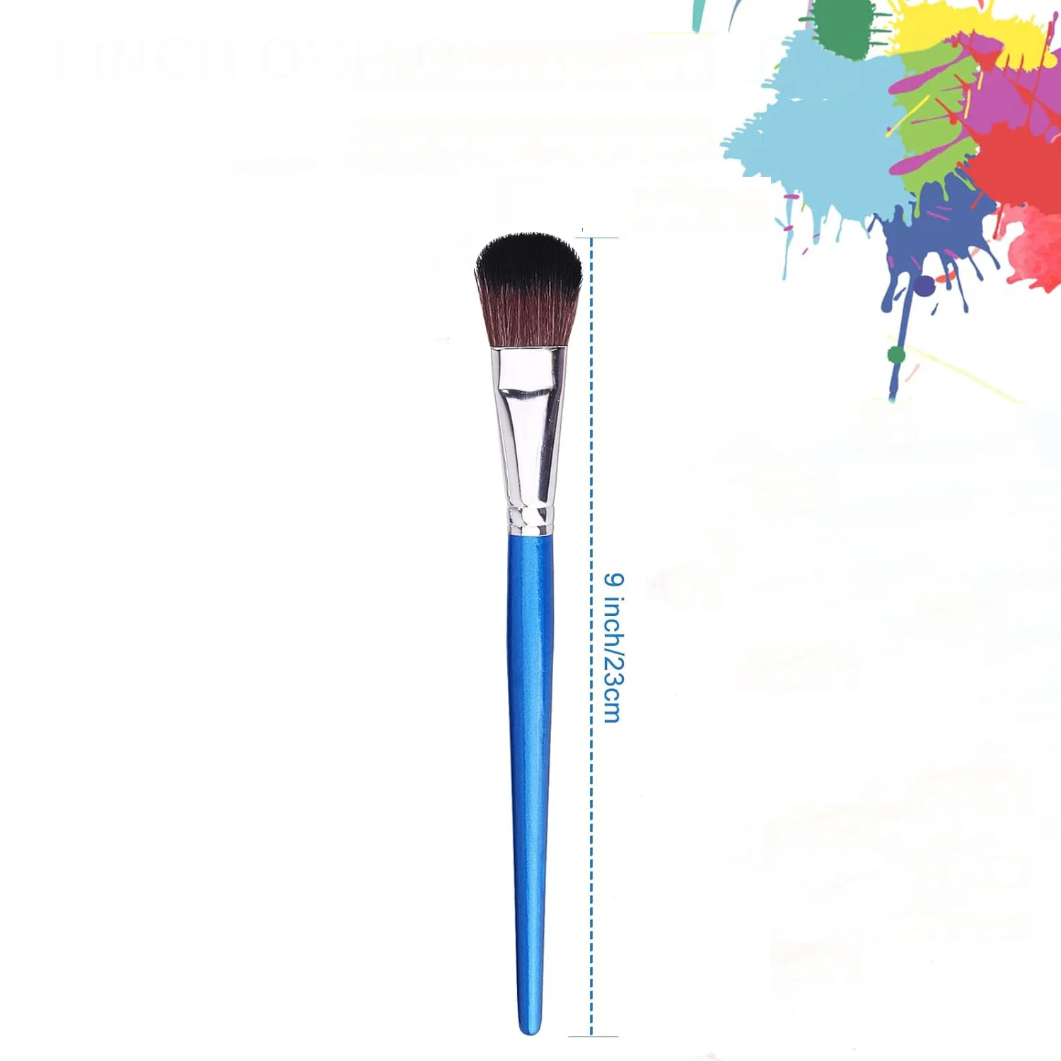 6 Stück blau-schwarze breite Fächermop-Bürsten – kurzer Holzgriff. Ideal für Acryl, Aquarell, Öl, Gouache, Keramik, Leinwand, Glasur – Detail 6