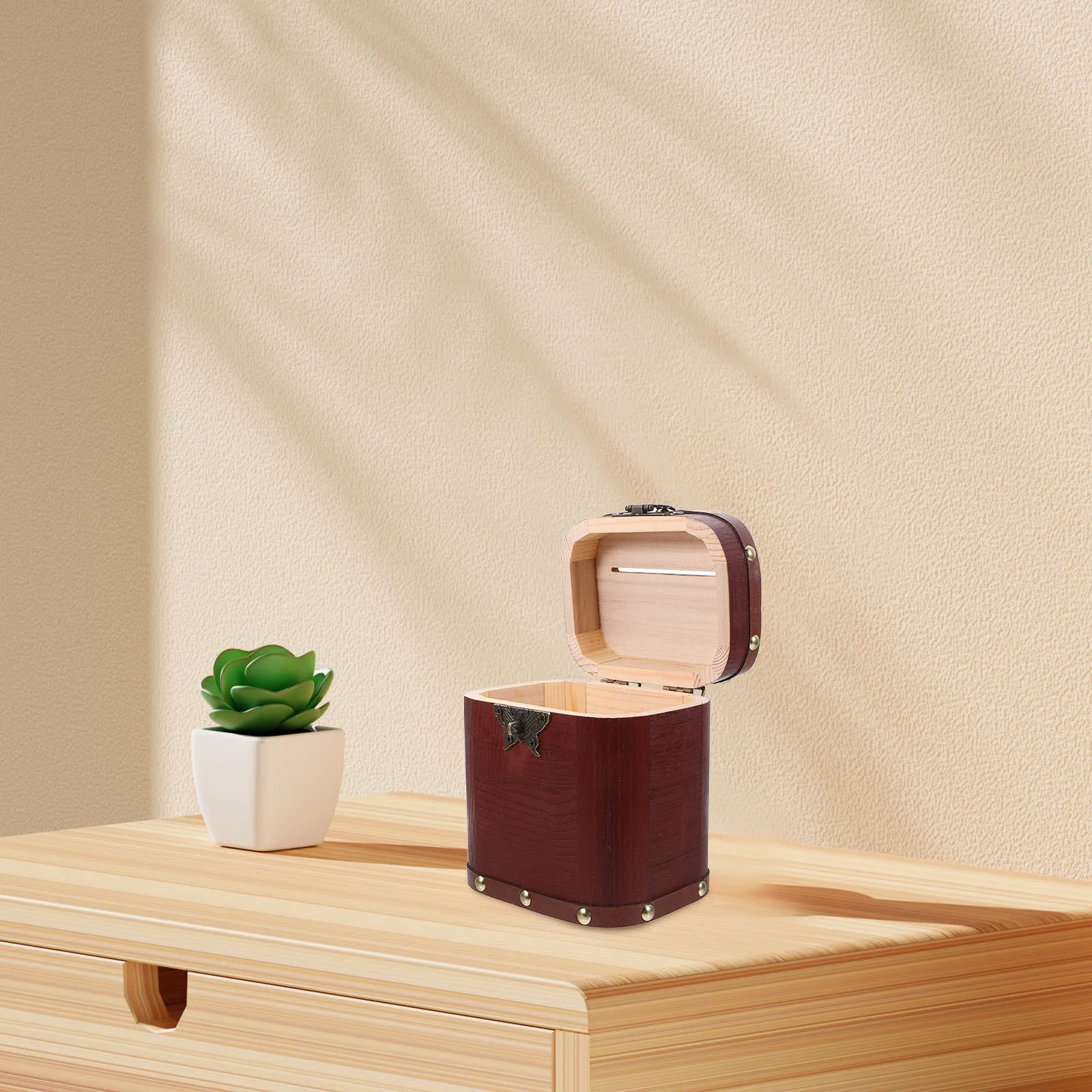 Hucha de madera Retro con cerradura y llave, banco de ahorro resistente para niños, decoración de habitación, herramienta educativa de enseñanza de finanzas pequeña