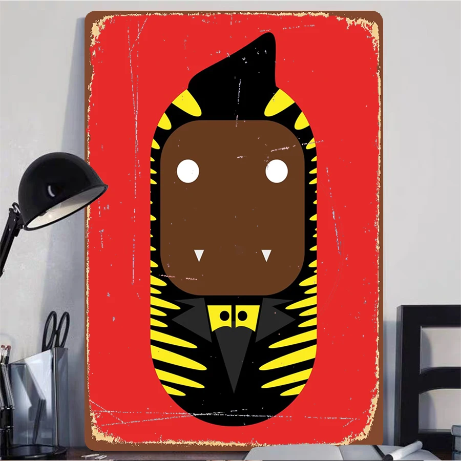 Creative Halloween Vampire Metal Wall Art Cartoon Black Yellow Striped Decorative Painting Home Wall Hanging Ornament for