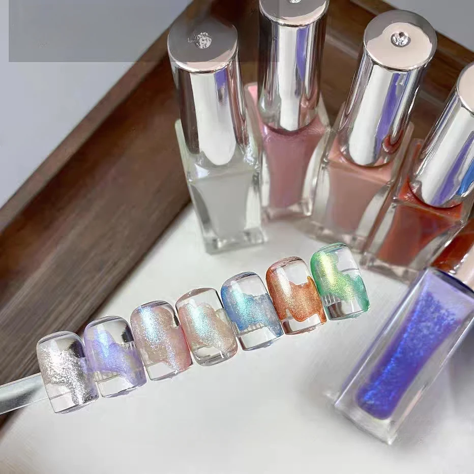 

7pcs 5ml Pearlescent Watercolor Nail Polish Blossoming Effect Quick Dry Nail Varnish Painting Glitter Ink Natural Dry Nail Gel