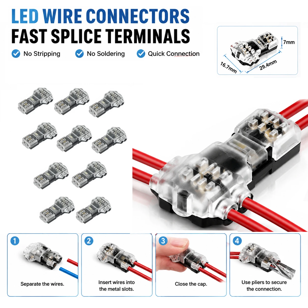 10PCS T1 T2 Wire Cable Quick-Connect Snap-In Terminals - No Welding/Peeling Automatic Plug Joints, Electrical Accessories
