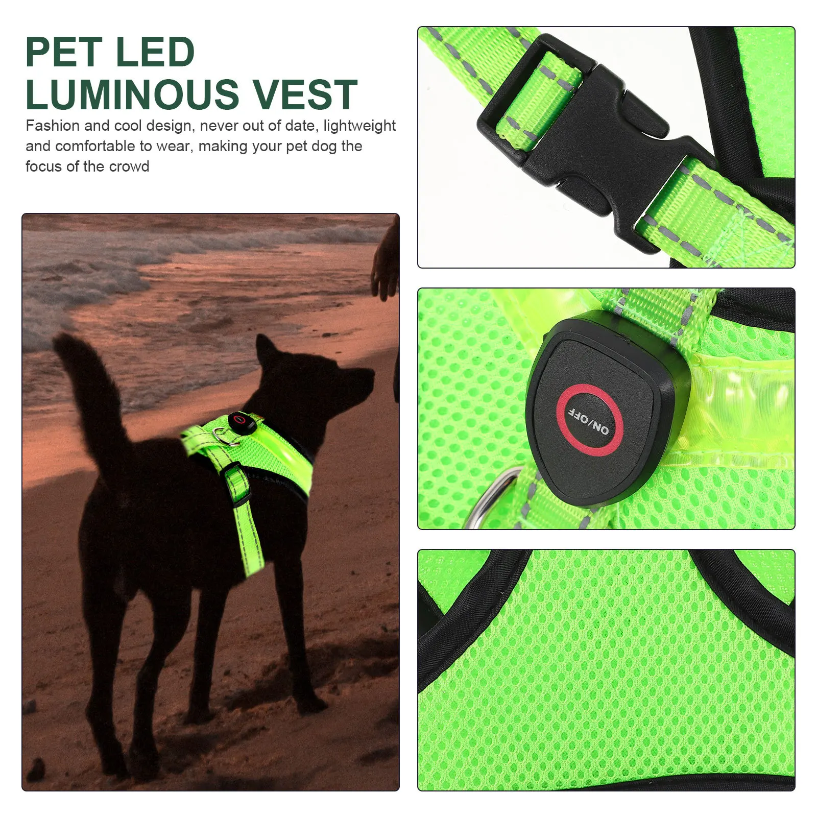 

1Set Fashion LED Dog Vest Rechargeable Luminous Waterproof Pet Dog Vest Lightweight Breathable for Night Safety Wear