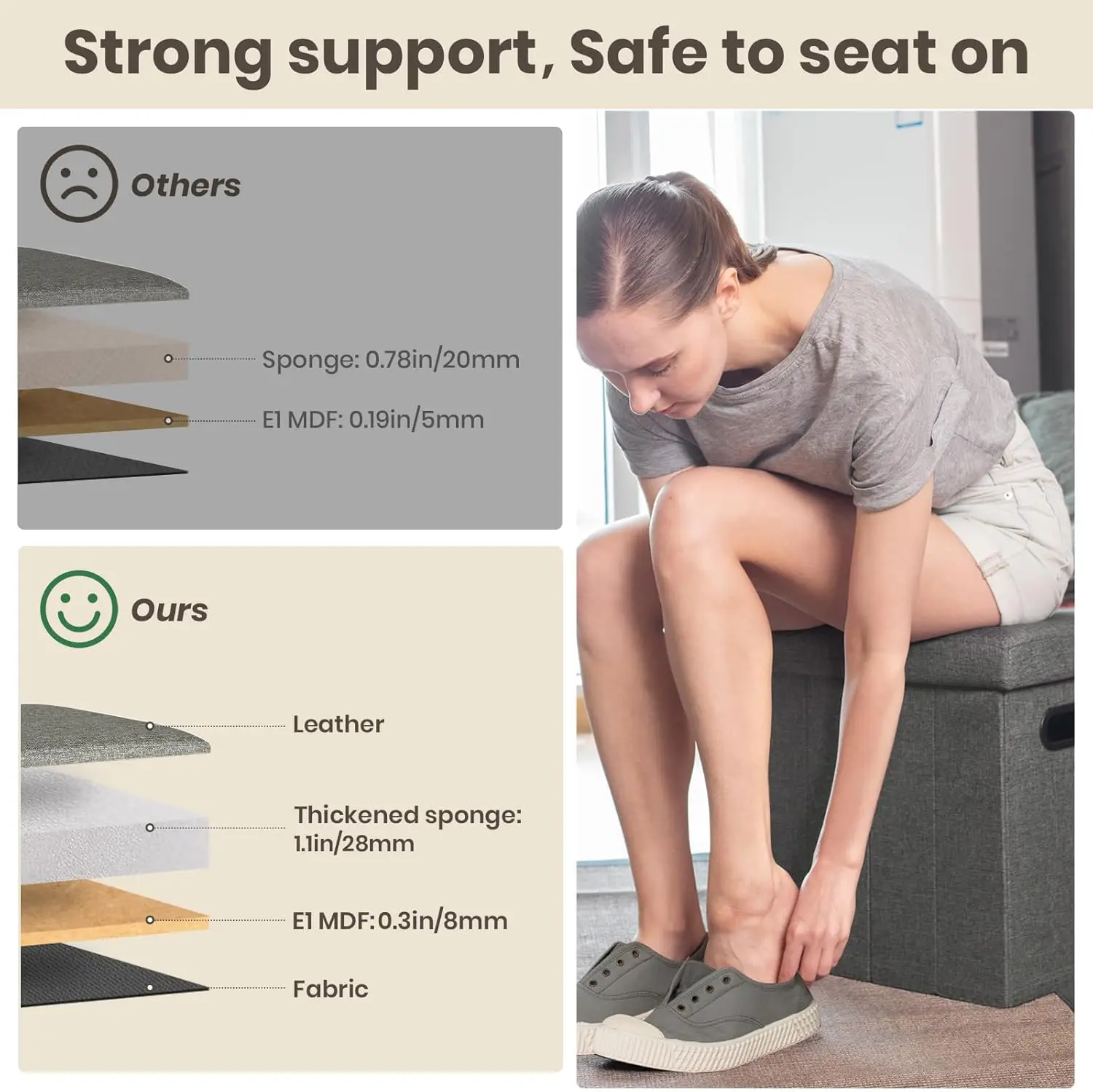 

Cosyland Ottoman With Storage Collapsible Fabric Ottoman- Footrest Foot Stool For Room, Slim Tall Folding Ottoman Furniture