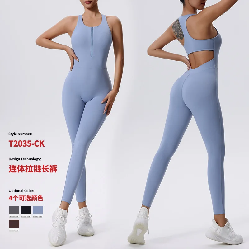 

Zipper one-piece yoga suit sleeveless vest fitness sports tights women's wear breathable quick-drying high elastic