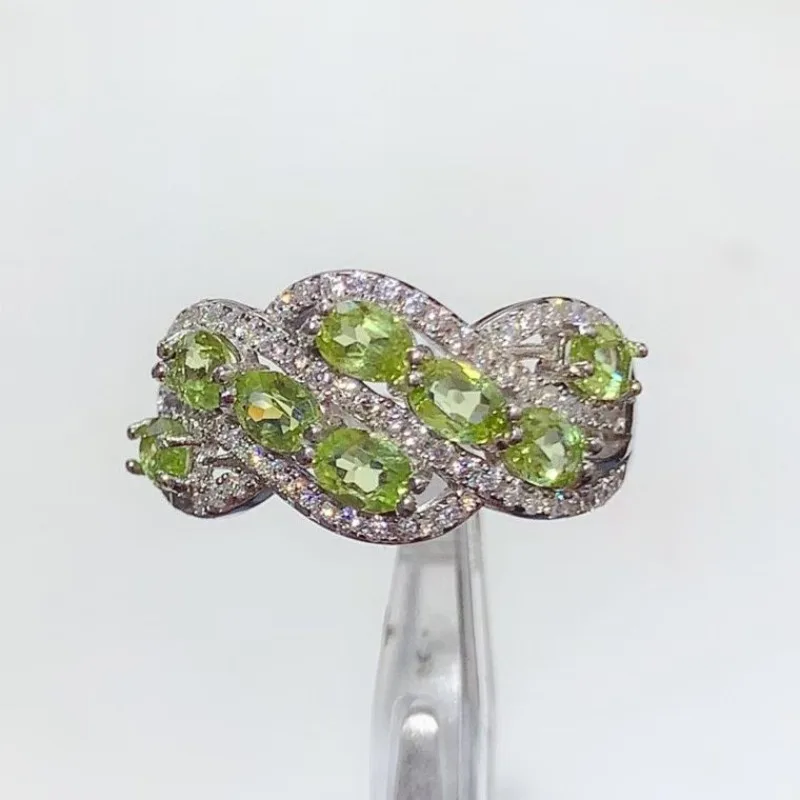 Anillo de Plata de Ley 925 con Peridoto Natural Certificado, Joyería Fina con Múltiples Piedras, Anillo de Plata con Banda Trenzada para Mujer