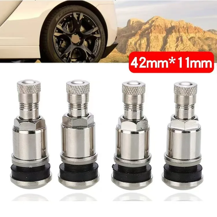 ボルトインステンレスカータイヤバルブステム、ダストキャップ付き、オートバイホイールタイヤ、4個
