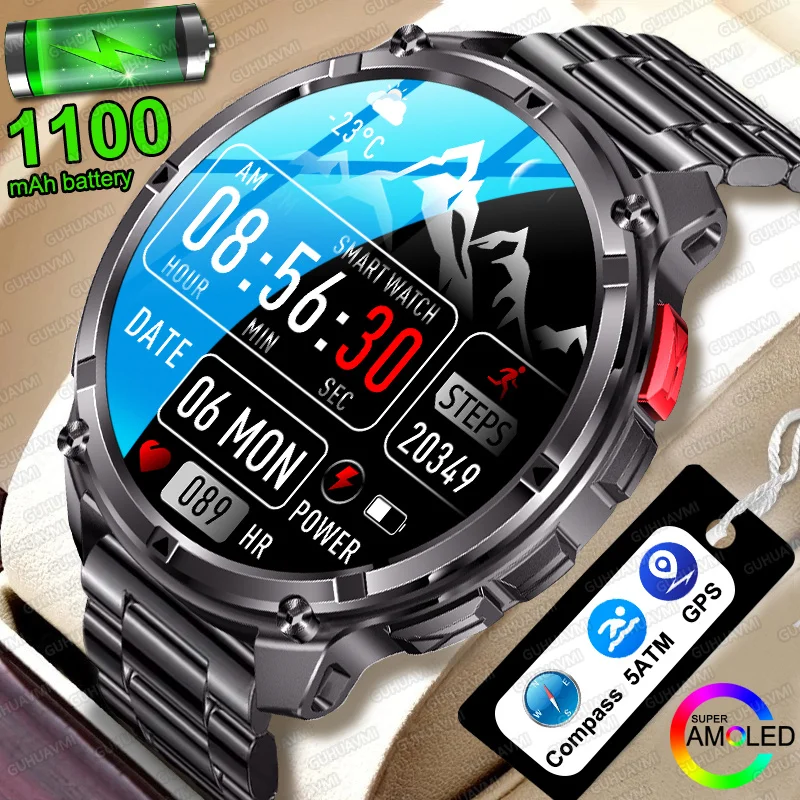 

2026 T-Rex3 Pro 1100mAh Battery Smart Watch 1.7" AMOLED Screen GPS Compass 5ATM Waterproof Sports tracker fitness Outdoors Watch