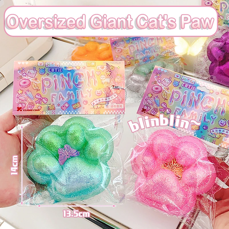 Supersize Cat Paw TPR Slow Rebound Toy Gold Dust Blingbling Cartoon Squeeze Cat Paw Soft Stress Relief Pinch Fidget Toy für Kinder