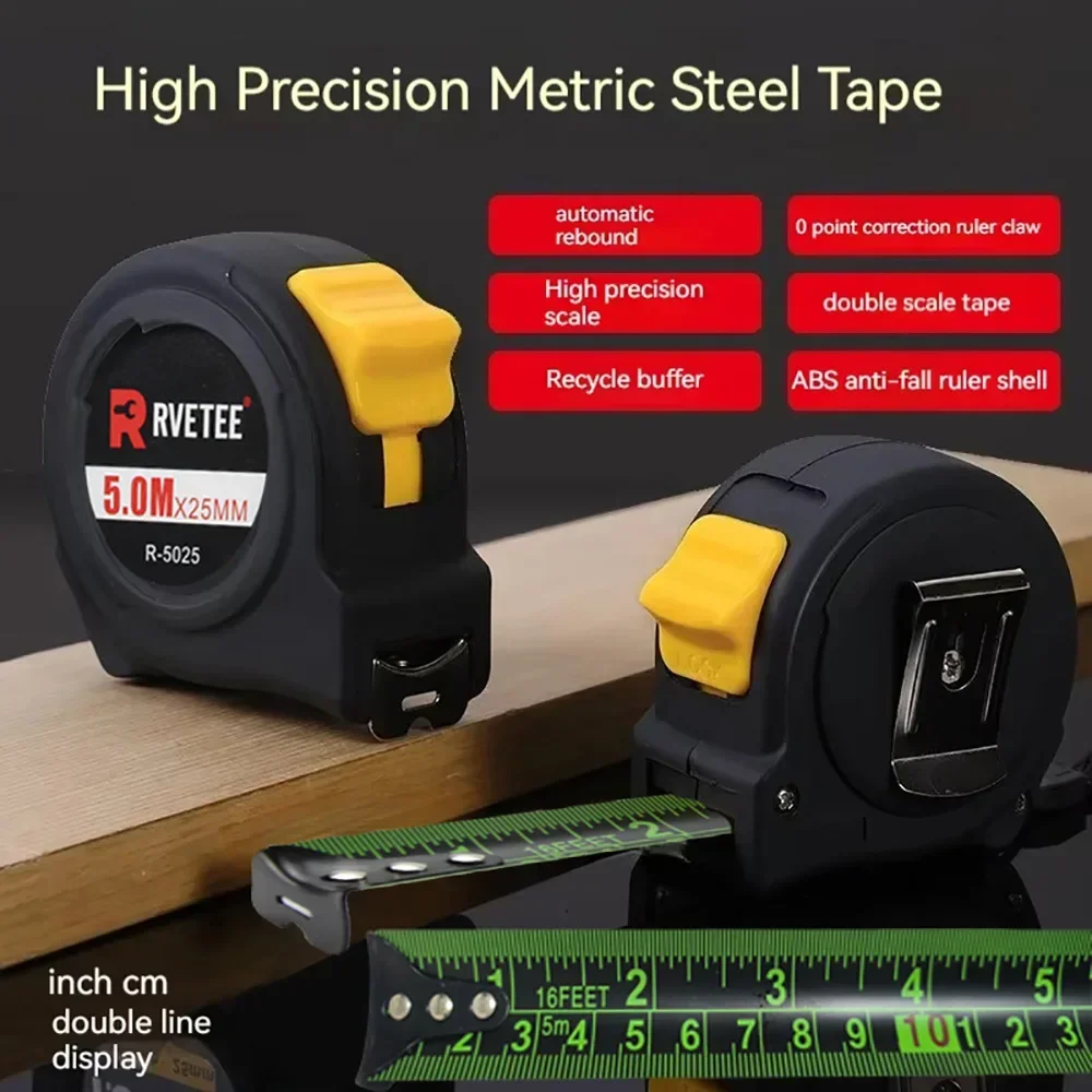 High Precision 5M Ruler Self-Locking Tape Measure with Fluorescent Metric English Drop-proof Retractable for Work Home Man Gift