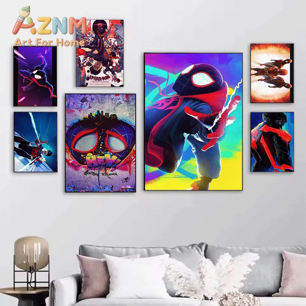 Spider Man Into The Spider Verse Canvas Wall Art No Frame Miles Morales Superhero Movie Poster Print Home Bedroom Living Room - view 2