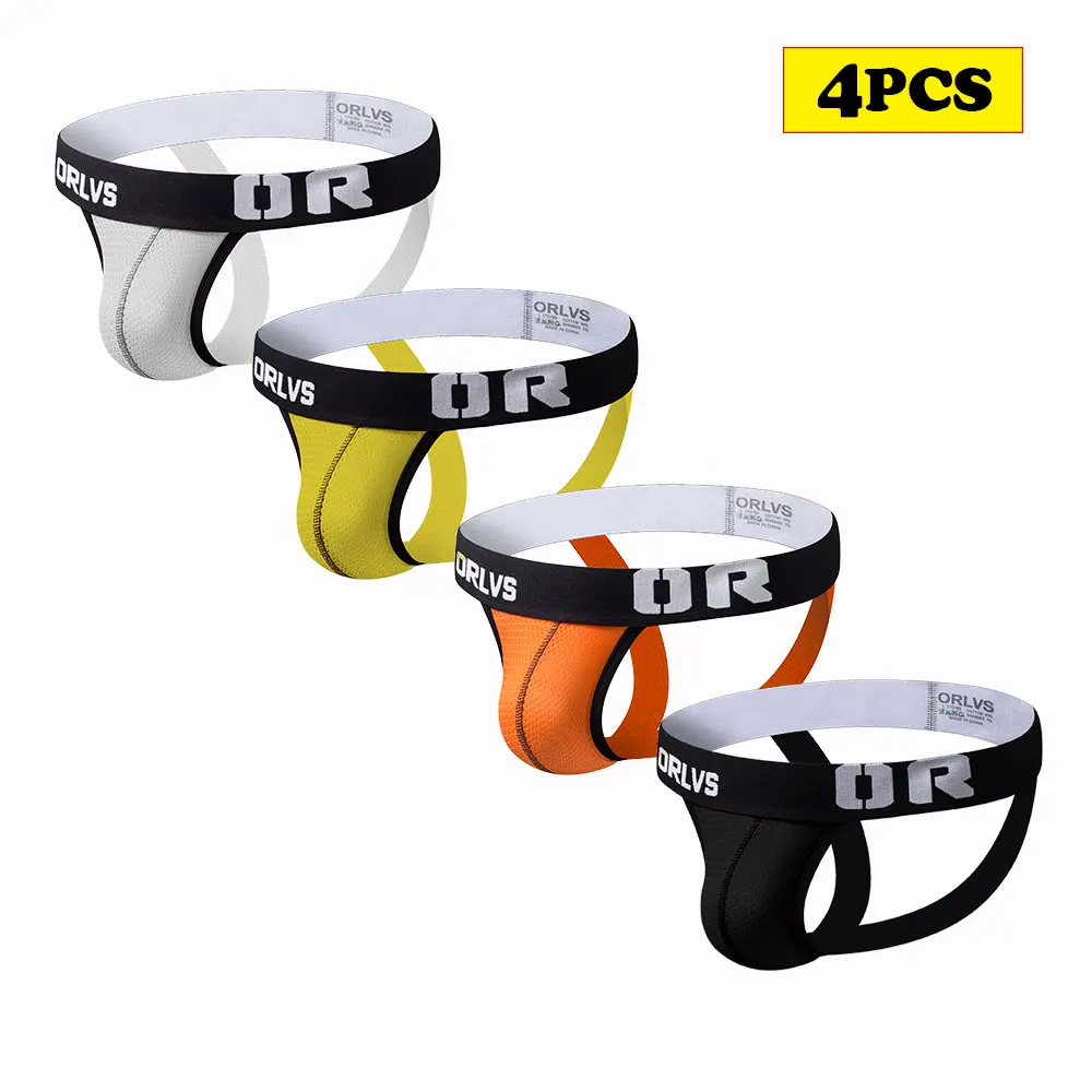 

4PCS Men Mesh Tight Underwear Jockstrap Thongs Breathable Ultra Thin Homme Slip String Homens