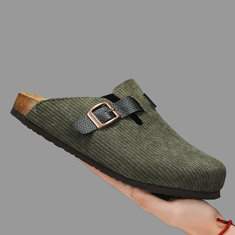Versatile Closed Toe Cork Slippers, Light Anti-slip Wear-resistant Mules, Unisex Outdoor Beach Half Slide Shoes For Men Women