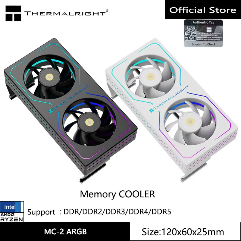 Thermalright MC-2 ARGB Computer Memory Heatsink,Paired with high-performance dual fans,suitable for DDR/DDR2/DDR3/DDR4/DDR5
