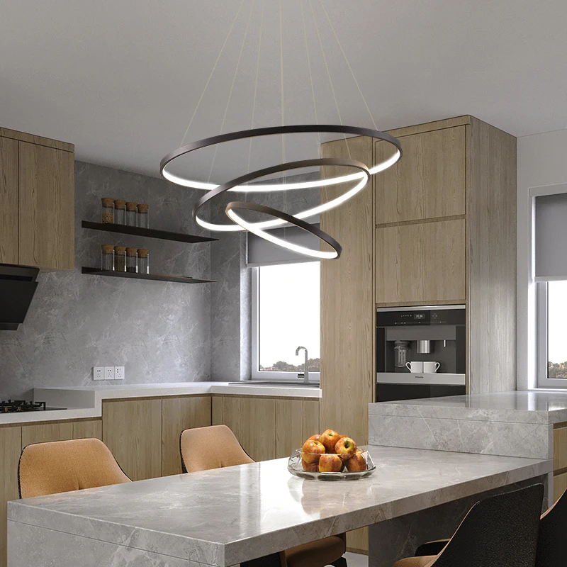 

LED Modern Hanging Pendant Lights for Dining Room Living RoomWhite/Gold/Black Circle Rings Luster Lamp fixture home Indoor lamps