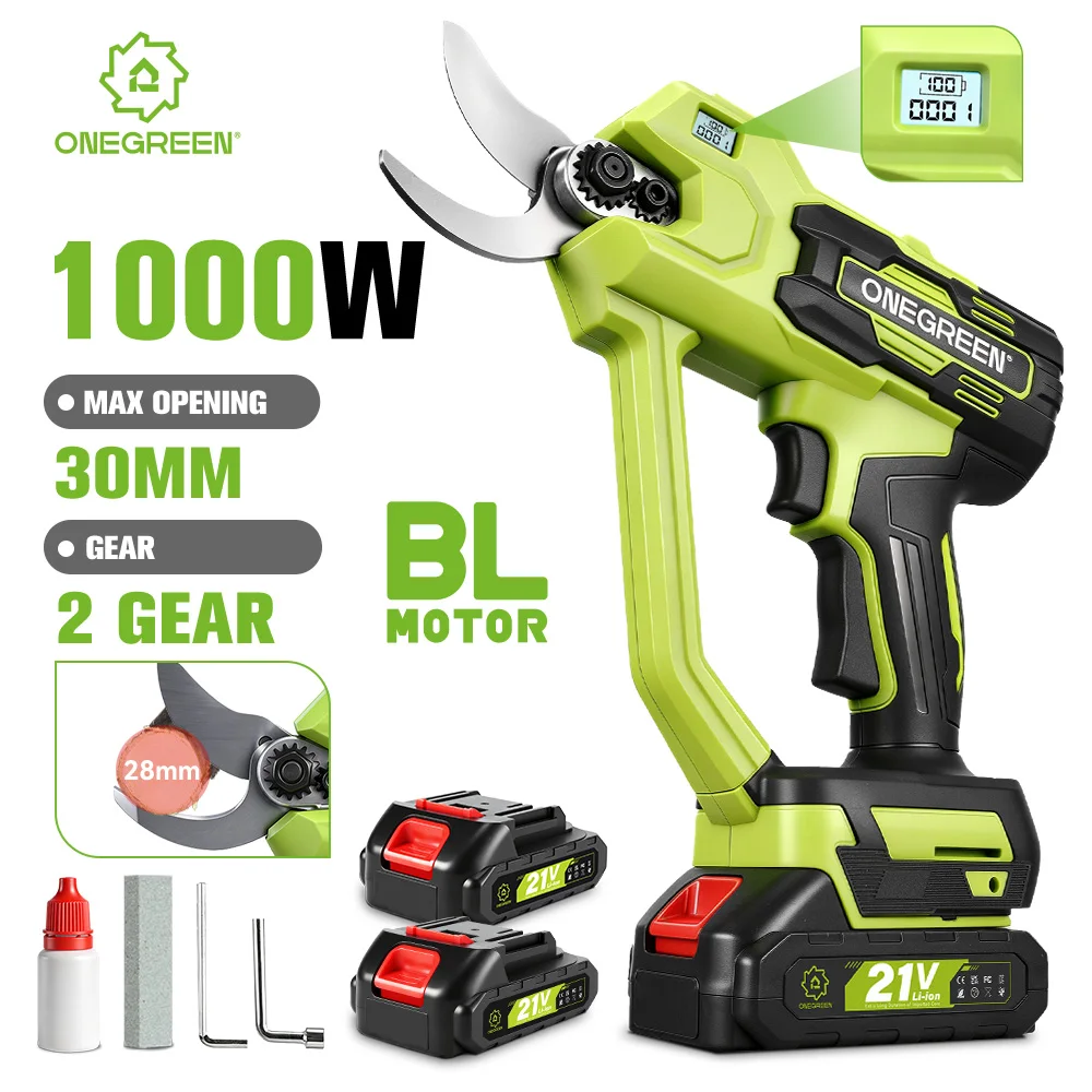 Forbici Elettriche ONEGREEN Senza Spazzole 30MM, 2 Velocità, Cesoie a Batteria per Potatura Alberi e Bonsai, Compatibili con Batteria Makita 21V