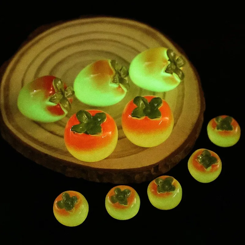 5/10Pcs Luminous Persimmon Resin Charms Car Ornaments Mini Simulation Fruit Desktop Ornaments Auto Interior Decor Accessories