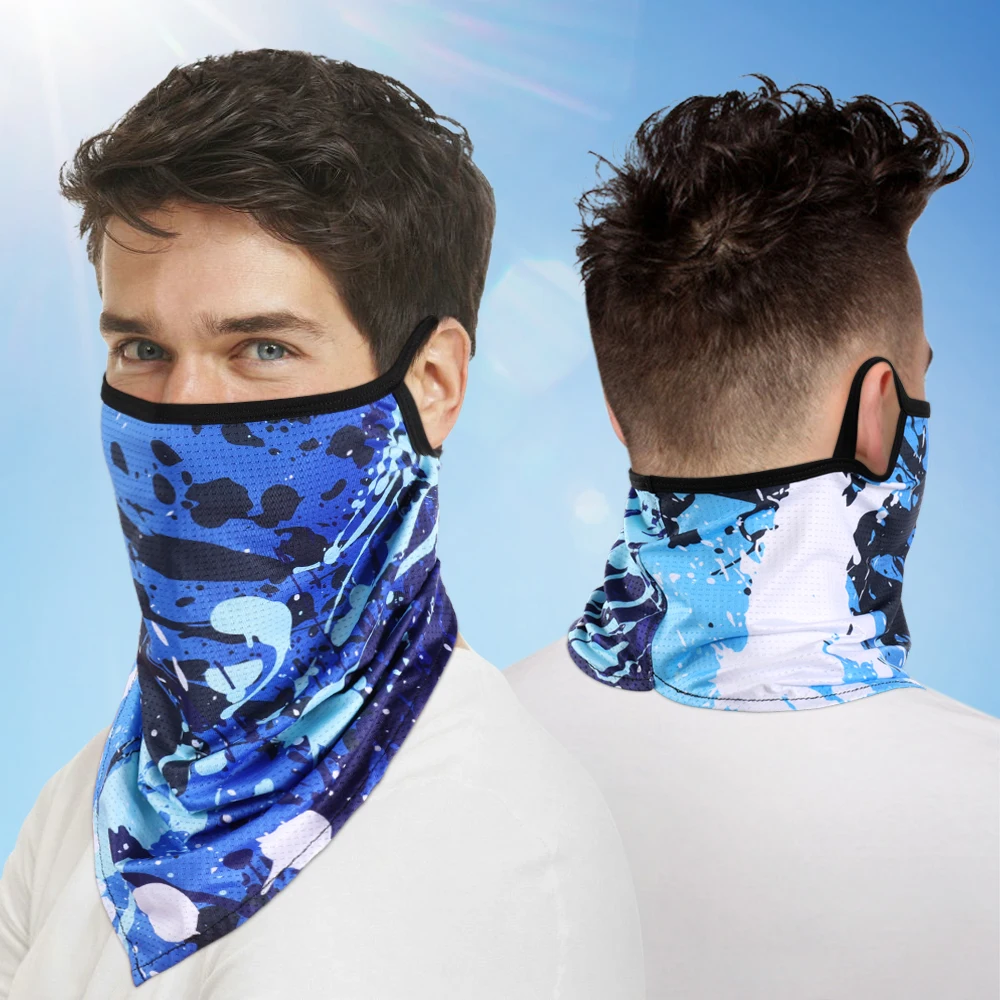 Ice Silk Scarf Triangle Bandana Face Mask Shield Hanging Ear Breathable Quick-dry Skull Headband Tube Neck Gaiter Cover Men Girl