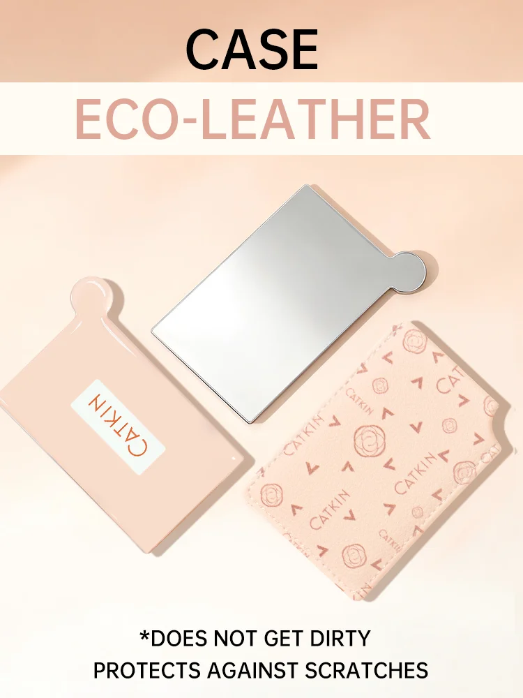 CATKIN Stainless Steel Card Cosmetics Mirror Portable Mini Unbreakable Makeup Mirror Shatter Proof Leather Sleeve Pocket Size