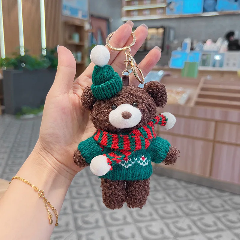 Miniso 2026 [Christmas Gift] Creative Gingerbread Man Sweater Bear Keychain Cartoon Plush Scarf Doll Bag Ornament Gift for Girls