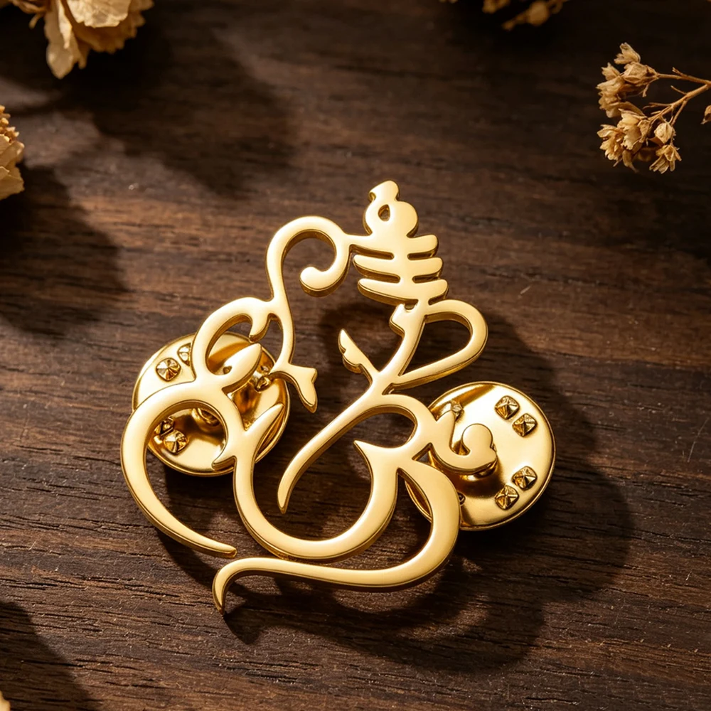Vintage Hindu Lord Ganesh Lapel Pins Ganesha Elephant God Spiritual Wisdom Prosperity Symbol Stainless Steel Brooch Jewelry