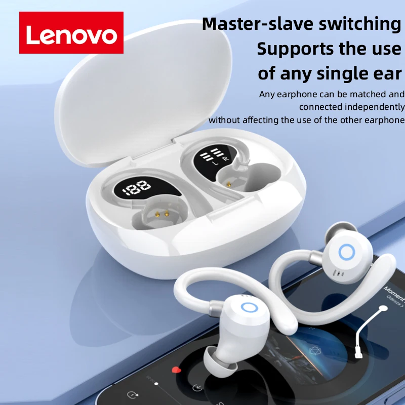 سماعات لينوفو الرياضية اللاسلكية بلوتوث 5.4 TWS سماعات أذن بخطاف LED عرض طويل الاستعداد سماعات مقاومة للماء #4