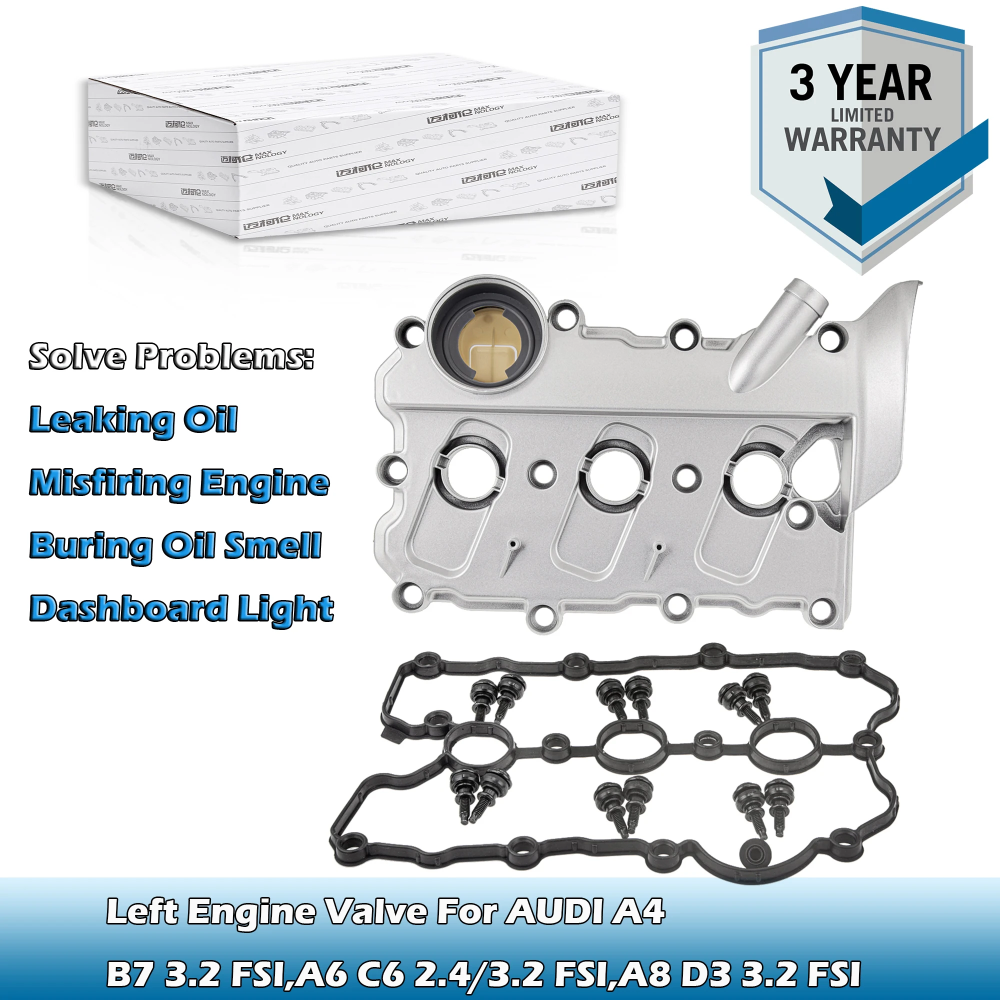 

Left Engine Valve Cover with Gasket＆bolts 06E103471G,06E103471F For AUDI A4 B7 3.2FSI,A6 C6 2.4/3.2 FSI,A8L D3 3.2 FSI