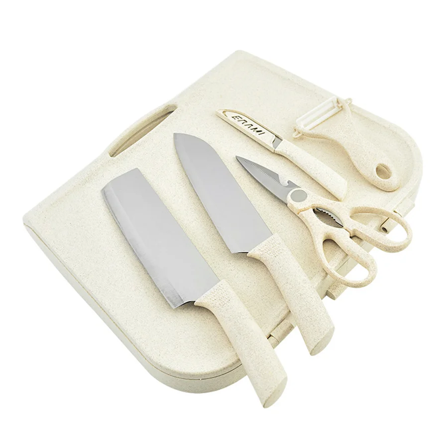 Kitchen Outdoor Camping Straw Portable 8-Piece Set with Small Vegetable Knife and Cutting Board Suitcase, BPA Free, Safe Dishwas