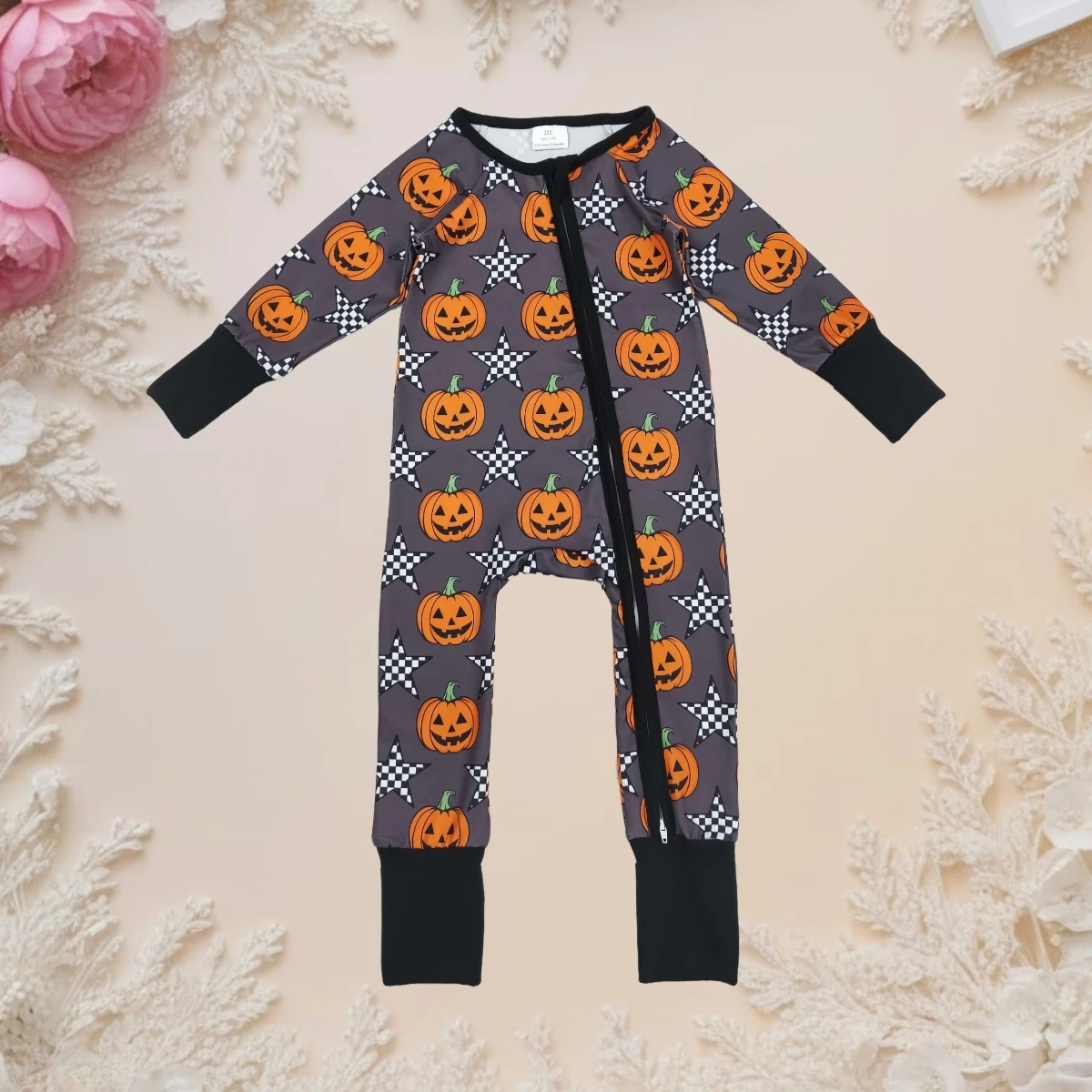 

Halloween Baby Boy Romper Pumpkin Stars Print Zipper Footie Sleeper Playsuit Newborn Toddler Boys Autumn Fall Costume Outfit